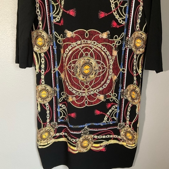 ZARA Geometric gold designs Basic Tunic Black Dress size Large D146 - Picture 3 of 7